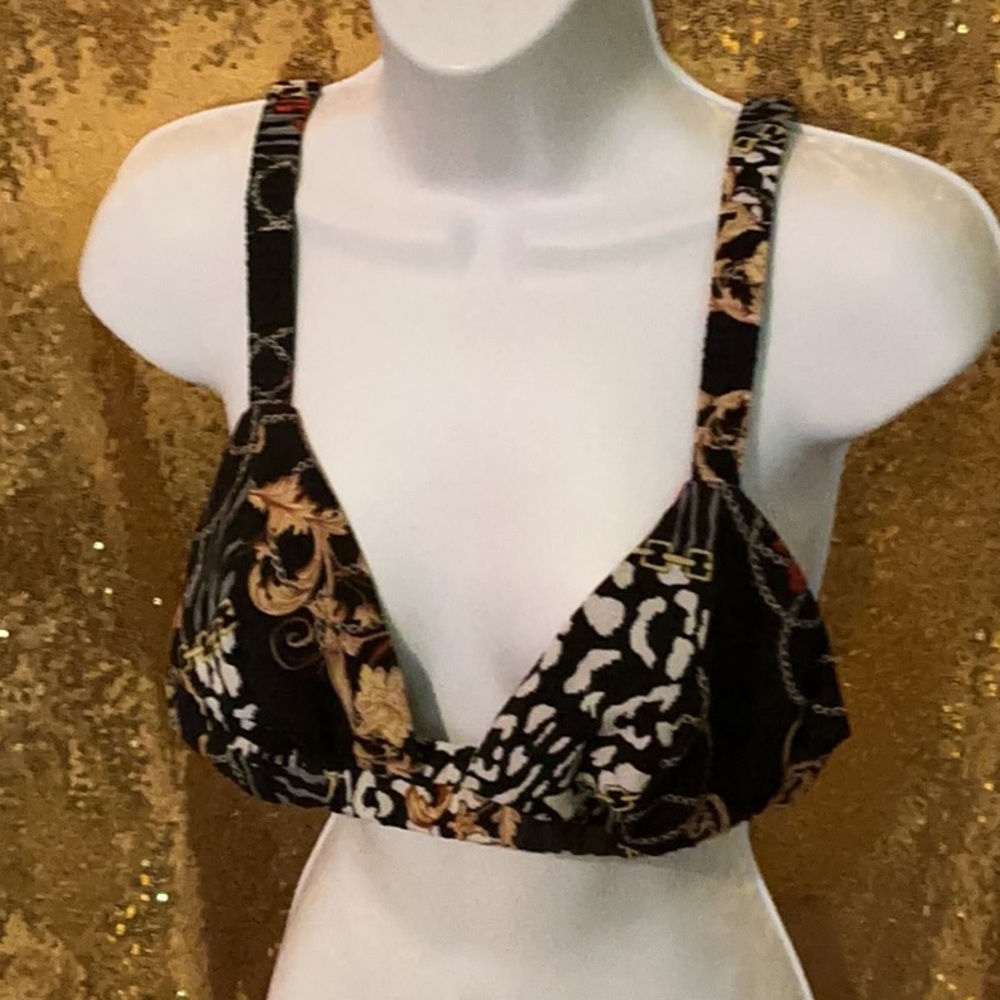Fashion Nova Black & Gold Printed Camisole Bralette